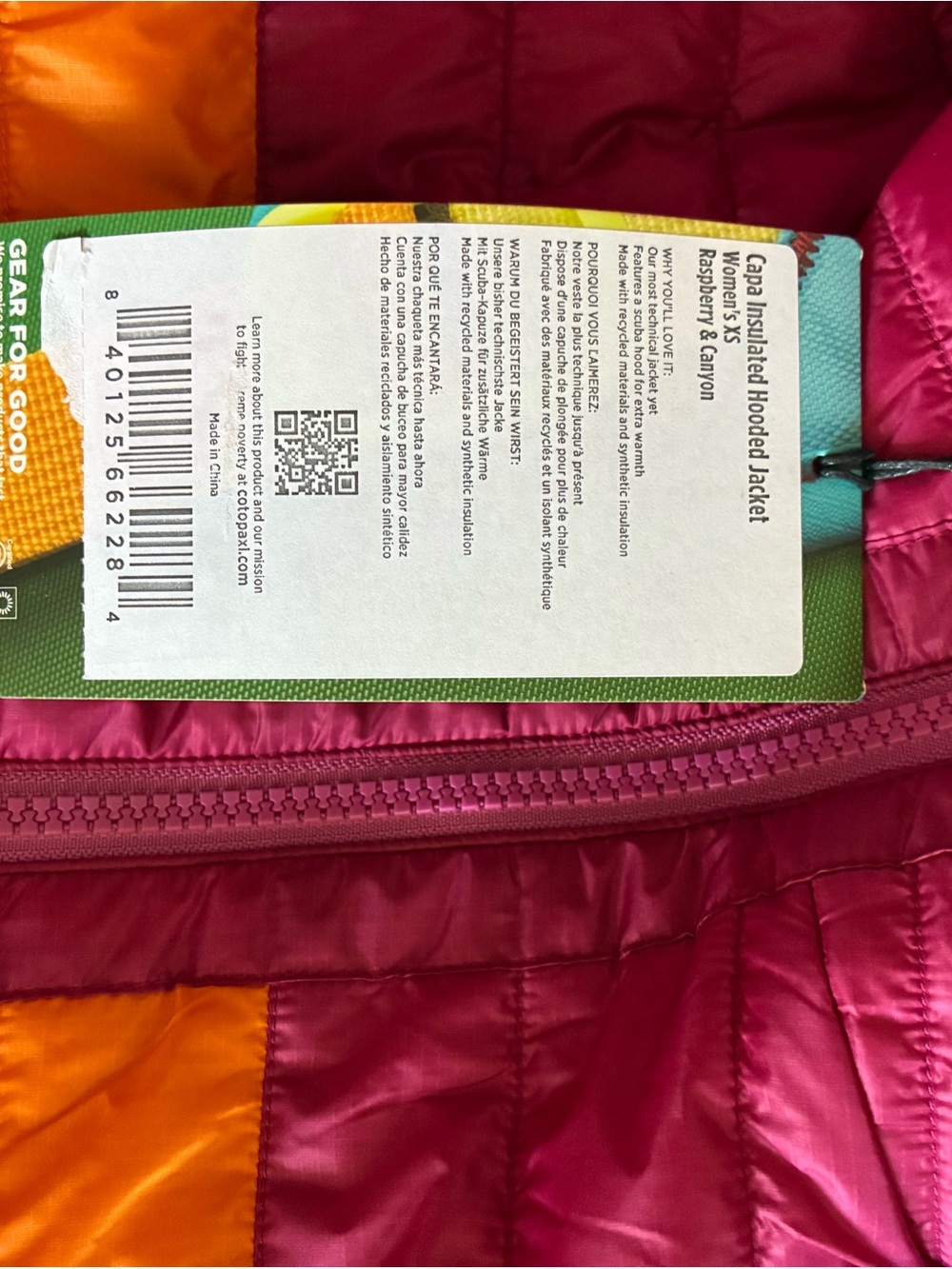 cotopaxi Capa Colorblock Insulated Hooded Lightweight Jacket Magenta Orange Red - Picture 6 of 6